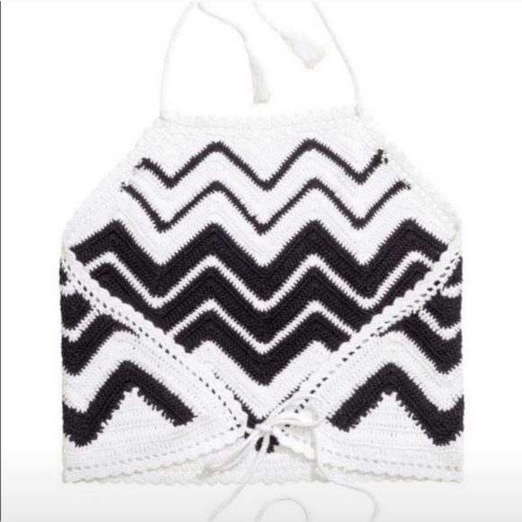 🦋 3 for $20!!!H&M X Coachella Medium Black & White Halter Top Crochet Hippie - Picture 4 of 13